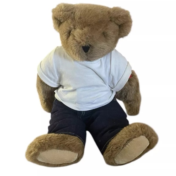 Vermont Teddy Bear Plush Jointed Bear 16" with Mom Heart Tattoo White T & Jeans - Picture 1 of 7